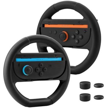 Imagem de FUNDIARY Volantes compatíveis com controle Joycon Nintendo Switch 2, [punhos antiderrapantes + suporte de liberação rápida] Conjunto de acessórios para volante de corrida para jogos de competição