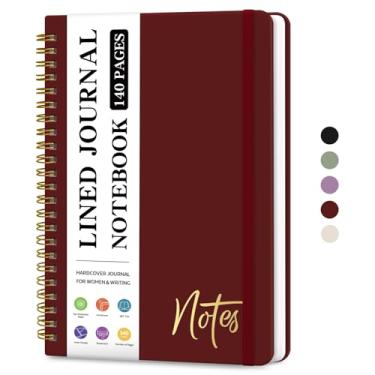 Imagem de Caderno de diário espiral forrado para mulheres, diários pautados pela faculdade A5 para escrever, cadernos de capa dura para trabalho, anotações e material escolar de escritório, 140 páginas