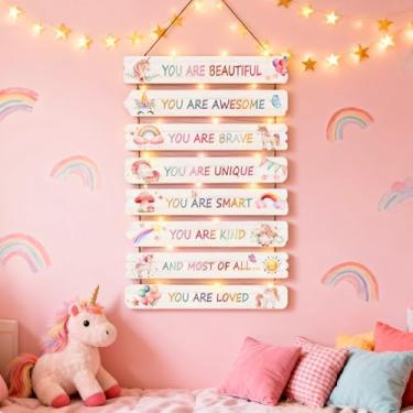 Imagem de Cpcdaosk Com Luzes Led, Decoração De Quarto Unicórnio, Parede Para Meninas, Arte Inspiradora Motivacional Infantil, Placa Madeira Berçário Meninas