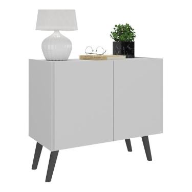 Imagem de Mesa De Cabeceira Retrô 2 Portas Multimóveis Mp4133 Branca/preta Branco/preto