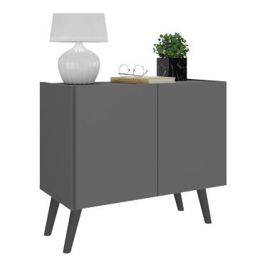 Imagem de Mesa De Cabeceira Retrô 2 Portas Multimóveis Mp4133 Grafite/preta Grafite/preto