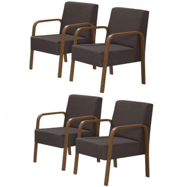Imagem de Kit 4 Poltronas Decorativas 1 Lugar Jade Braço Madeira D Salla Suede