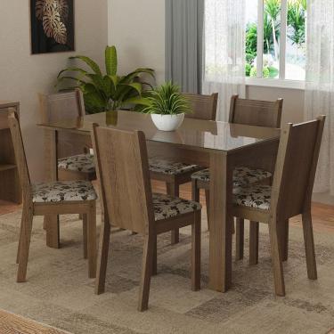 Imagem de Conjunto Sala De Jantar Mesa Tampo De Vidro 6 Cadeiras Rustic-bege Marrom Isla Madesa Rustic