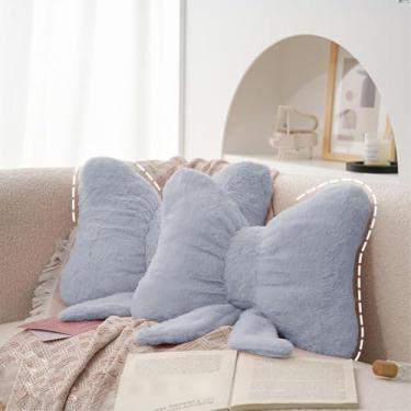 Imagem de Pacote com 2 almofadas macias e peludas com laço fofo de pelúcia para decoração de casa, almofada lombar com laço de pelúcia para cama, sofá, decoração de sala de estar (cinza)