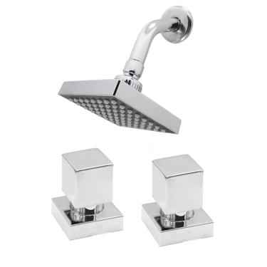 Imagem de Kit Chuveiro Ducha Cromado + 2 Acabamentos Registro Luxo