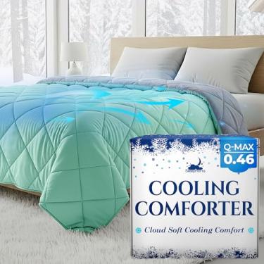 Imagem de SLEEPHORIA Edredom King refrescante para dormir quente e suores noturnos, roupa de cama respirável leve e luxuosa, cobertor fresco para todas as estações, frio reversível e toque macio (verde menta e