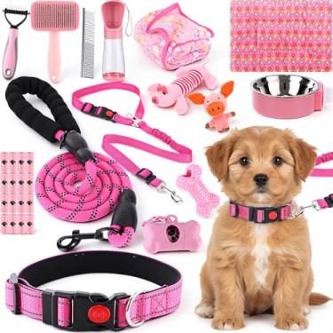 Imagem de PullCrease Kit para iniciantes de 30 peças para cães pequenos, inclui arnês para cães pequenos, coleira, conjunto de trela, brinquedos, tigela, garrafas de água, kit de cuidados para animais de
