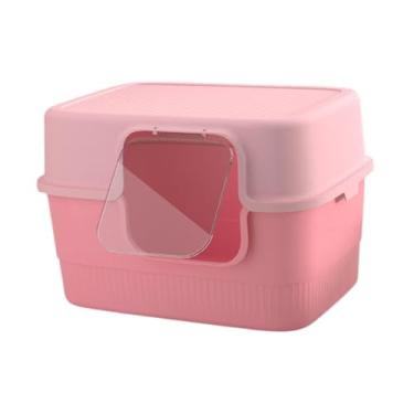 Imagem de Generic Caixa de areia para gatos totalmente coberta, bandeja de areia para animais de estimação fechada com colher, recipiente de areia para gatos, comadre, Rosa