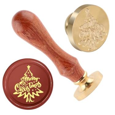 Imagem de Selo de cera de Natal Carimbo de selagem de árvore de Natal latão e uma alça de madeira carimbos cabeça para cartões de natal convites de festa carta envelope cartões de felicitações presentes