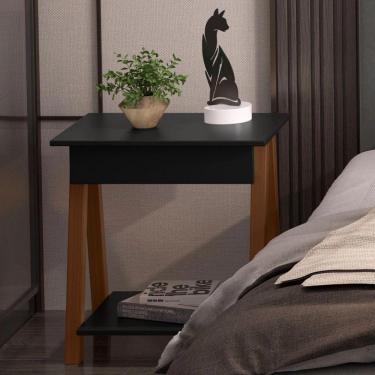 Imagem de Mesa De Cabeceira Com 1 Gaveta Gardenia Amadeirado Preto