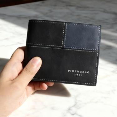 Imagem de Carteira masculina, carteira masculina dobrável fina e portátil com design de bloqueio de cor, bolsa masculina prática com 2 compartimentos para dinheiro, Preto, small, Casual
