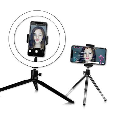 Imagem de Luz LED DC5V 7W Redonda para Câmera de Selfie com Tripé Alimentada por USB 10 Níveis Brilho Ajustáveis Mudança Temperatura Cor Dimmable Ângulo Iluminação Rotativo 360 Transmissão ao Vivo Tirar Fotos M