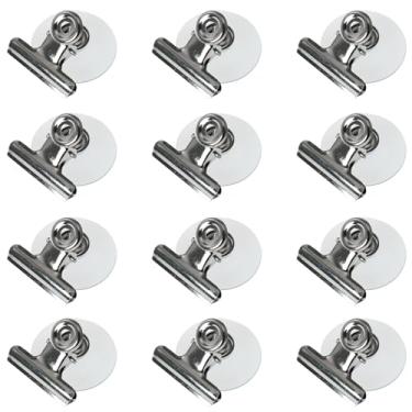 Imagem de Lind Kitchen 12 peças de clipes de metal tipo ventosa de 4,1 cm, porta-letreiros, geladeira, vácuo, transparente, forte, ventosa, clipes para toalhas de banho, esponjas luffa, armazenamento de recibos