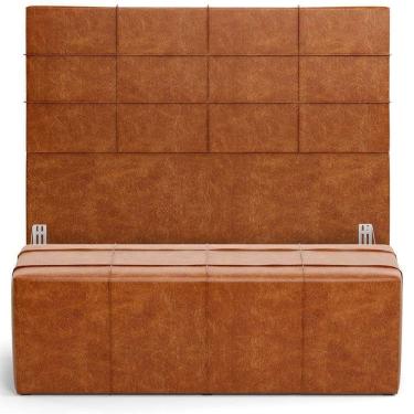 Imagem de Kit Cabeceira Cama Box Casal 140cm Com Calçadeira Roma W01 Couríssimo Camel - Lyam