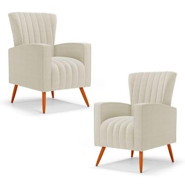 Imagem de Kit 02 Poltronas Decorativas Melody Com Pés Palito Bouclê Bege - Abmaza