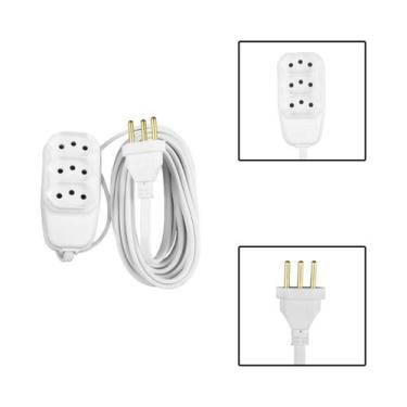 Imagem de Extensão Elétrica 2,5 M Cabo Pp 3 Tomadas 10A 250V Branco - Ilumi