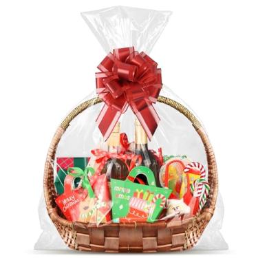 Imagem de Yeumk 15 sacos de celofane para cestas de presente grandes sacos de violoncelo transparentes para embrulho de presente de Natal envoltório de celofane para embalagem de produtos de Halloween e Páscoa