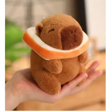 Imagem de Capivara de Pelúcia com Pão/Torrada – Chaveiro 12 cm e Pelúcia 30 cm, Bichinho Fofo, Macio e Decorativo (12 cm)