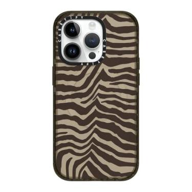 Imagem de CASETiFY Capa Impact para iPhone 14 Pro [proteção contra quedas de grau militar de 2,5 m 4X/compatível com Magsafe] - marrom zebra - preto transparente