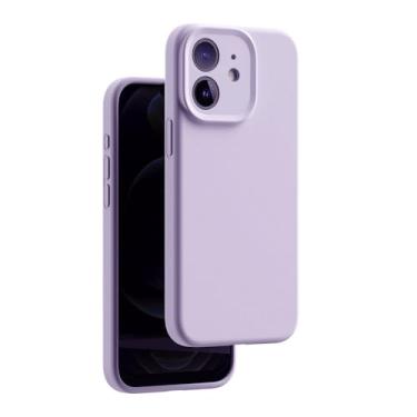 Imagem de EiYioun Capa de borracha de silicone líquido para iPhone 11 - Capa protetora antiarranhões para câmera de corpo inteiro com forro de microfibra macio lilás