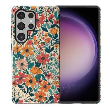 Imagem de TAMEFOX Capa protetora compatível com Samsung Galaxy S25 Ultra, antiqueda, arranhões, brilhante, flores coloridas retrô