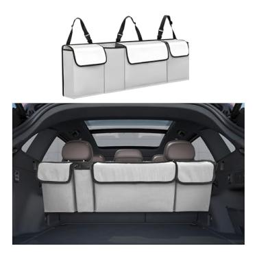 Imagem de Tioollev Organizador de porta-malas de carro, armazenamento grande para pendurar no banco traseiro com alças ajustáveis, bolsa de carga dobrável de PVC impermeável, acessórios interiores de carro para