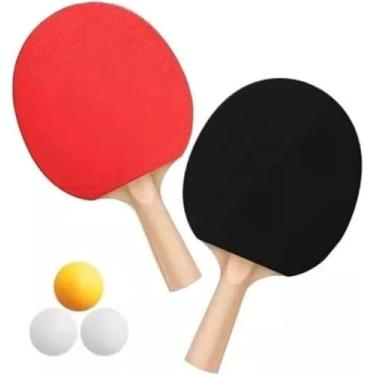 Imagem de Kit Ping Pong Tênis De Mesa 2 Raquetes 3 Bolas Conjunto Completo Lazer Treino Preto E Vermelho