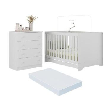 Imagem de Berço Americano 3 em 1 com Colchão Incluso e Cômoda 4 Gavetas Encanto 