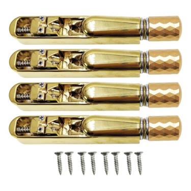 Imagem de MotiveTech Ponte E Estandarte para Guitarra Elétrica Sem Tarraxas. Peças para Ponte de Guitarra. Acessórios Práticos para Instrumentos Musicais com a, 4 Cordas Douradas