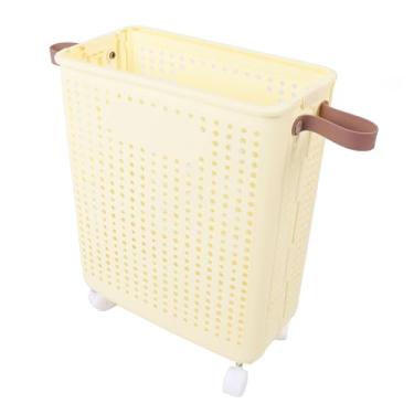 Imagem de Diydeg Cesto de Roupa Suja Fino, Cesto de Roupa Suja de Plástico Dobrável Com Alças e Rodas, Cesto de Roupa Estreito Dobrável para Lavanderia, Quarto, Dormitório e Banheiro (Com rodas)