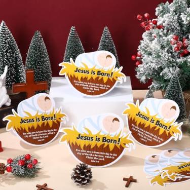Imagem de Tenceur 24 Sets Christmas Nativity Crafts Kit Jesus Rocking Manger Card Ornament DIY Nativity Scene Cardboard for Holy Night Christian Party Favor Religious Church Bible Decor Gift