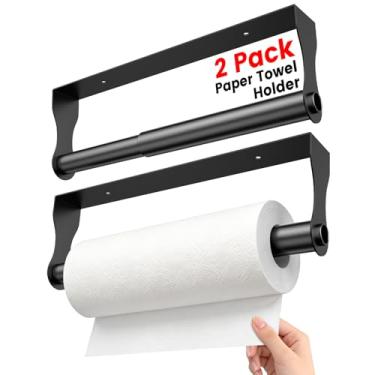 Imagem de Pacote com 2 suportes de papel toalha sob o armário, suporte de toalha de papel, suporte de parede, suporte de toalhas de papel adesivo sem broca, organizador de economia de espaço para toalha, papel
