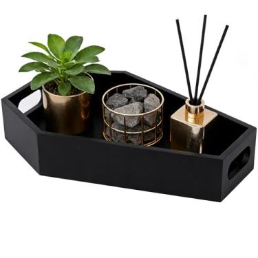 Imagem de Bandeja de caixão, bandeja de servir de madeira, organizador em forma de caixão, bandeja decorativa para servir - decoração de casa gótica assustadora preta - decoração de casa gótica assustadora de