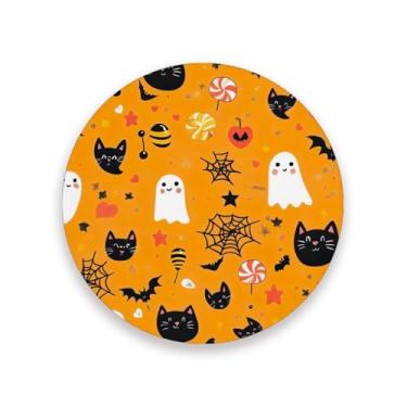 Imagem de JUZIHAI Conjunto de 2 porta-copos de abóboras de Dia das Bruxas, porta-copos redondos absorventes de pedra de cerâmica com base de cortiça, tapete de proteção de mesa para cozinha, bar, decoração de