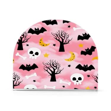 Imagem de JUZIHAI Porta-guardanapos de impressão de Halloween rosa nuvem para mesa, dispensador de guardanapo de acrílico, suporte de lenços independente de mesa para cozinha, jantar, bar, festa, decoração de