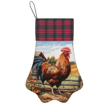 Imagem de SKKNT Galo em madeira em fazendas impressão meias de Natal animais de estimação decoração de natal cães gatos árvore decoração doce presente conveniente