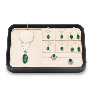 Imagem de Oirlv Bandeja de exibição de joias para vendedores bandeja de joias de veludo com compartimentos para anéis e colares (bege)