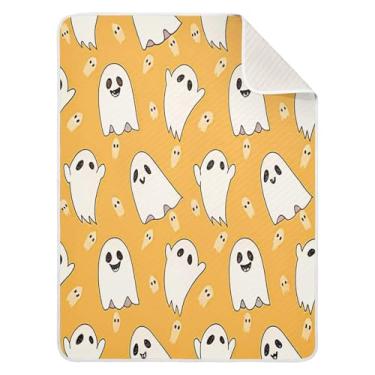 Imagem de Qilmy Lindo cobertor de bebê Halloween Boo 76 x 101 cm, cobertor infantil de algodão macio para meninos e meninas, cobertor leve e quente para bebês de berço, carrinho de bebê, soneca, recém-nascido