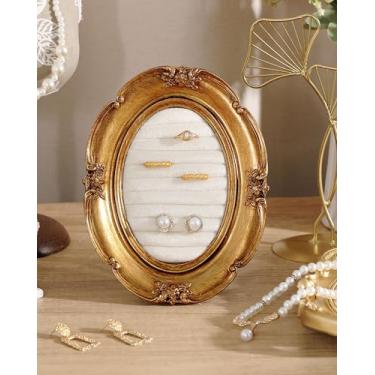 Imagem de Wonderjune Suporte de exibição de joias vintage organizador de colar suporte de brinco bandeja de resina joias acessórios de fotografia moldura com suporte de veludo para presentes (15 x 19 cm, oval