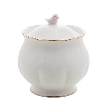 Imagem de Açucareiro Birds De Porcelana 300ml Branco, Dourado E Rosa Wolff