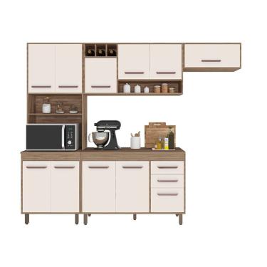 Imagem de Cozinha Compacta + Balcão Com Tampo (04 Peças) Barcelona Carvalho Oak Off White - Ssx Multicoisas