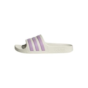 Imagem de adidas Sandália infantil unissex Adilette Aqua Slide, Branco/Bliss Lilac/Off White, 13 Little Kid