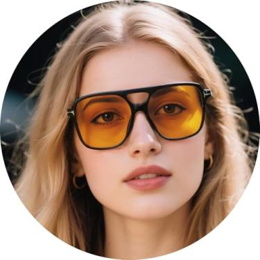 Imagem de Óculos de sol aviador para homens e mulheres, óculos de sol modernos de topo plano com lentes largas, óculos estilo piloto retrô para dirigir e viajar, Moldura preta