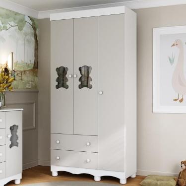 Imagem de Guarda-roupa Infantil 92cm com Vidro 3 Portas e 2 Gavetas Ternura Multimóveis MP4477