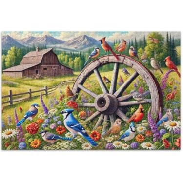 Imagem de Quebra-cabeça primavera pássaros florais adultos 500 peças decoração de arte animal brinquedo adulto divertido presentes de jogo de quebra-cabeça engraçado, 51 x 35 centímetros