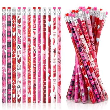 Imagem de GOMANCHE Lápis de Dia dos Namorados para amantes e amigos, lápis coloridos a granel com borrachas superiores para crianças, instrumentos de escrita de madeira para troca de presentes de sala de aula e
