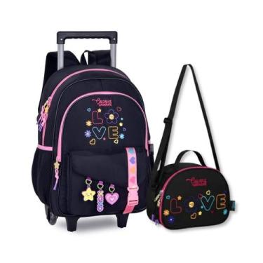 Imagem de Mochila Rodinhas com Lancheira Cacau Haxkar Kit Escolar Infantil Femin