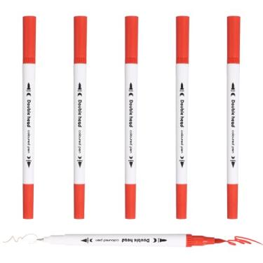 Imagem de PATIKIL Pacote com 6 marcadores de pincel duplo, aquarela vermelha brilhante e pontas de pincel, marcadores coloridos, caligrafia, materiais de arte, conjunto para colorir livros, ilustrações, esboços