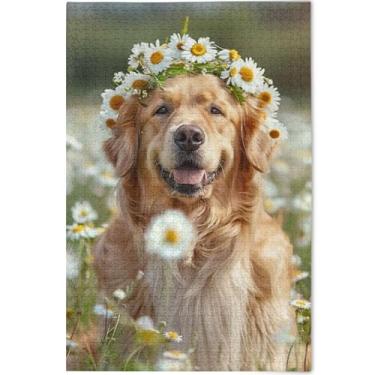 Imagem de Quebra-cabeça de cachorro Golden Retriever personalizado 500 peças adultos família elefante branco presentes arte divertida quebra-cabeça animal impressão decoração de arte, 52 cm x 37,8 cm