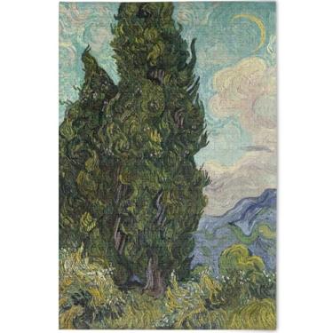 Imagem de Cypresses Vincent Vangogh Quebra-cabeça adulto 500 peças impressão de arte animal difícil jogo engraçado jogo engraçado, 52 cm x 37,8 cm